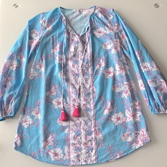 Celina Moon Multi Clover Long Blouson Sleeve Floral Tunic Mini Dress Sz XS - Picture 7 of 13